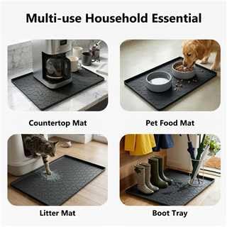 MateeyLife Silicone Mat Waterproof 12"X19", Ideal for Dog and Cat Food Mat, Dog Bowl Mats for Food and Water, Pet Placemat with Lip for Messy Drinkers to Protect Floor, Classic Black