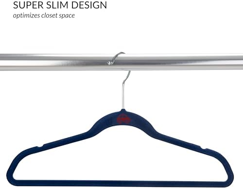 Simplify 25 Pack Kids Velvet Hangers | Slim | Non-Slip Design | Space Saving | Childrens Clothes | Shirts | Pants | Dresses | Baby Nursery | Closet Storage & Organization | Navy
