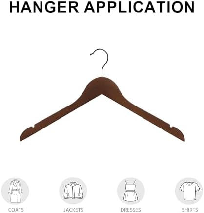 Wooden Top Hangers with 360° Swivel Hook, Walnut, 12-Pack