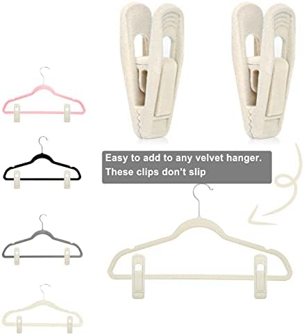 TOFIIGREM Velvet Hanger Clips for Velvet Hangers - 20 PCS Beige Non-Slip Velvet Clip for Skirt Hanger, Strong Flocking Clips Fit for Ivory Velvet Hangers