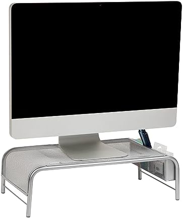 Mind Reader Monitor Stand, Ventilated Laptop Riser, Desktop Organizer, Side Storage, Metal Mesh, 20"L x 11.5"W x 5.5"H, 