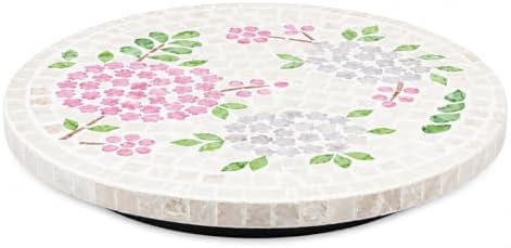 PEMAR 12.6” Pink Hydrangea Capiz Shell Lazy Susan, Handcrafted Dining Table Décor & Table Centerpiece, Elegant Beach Hou
