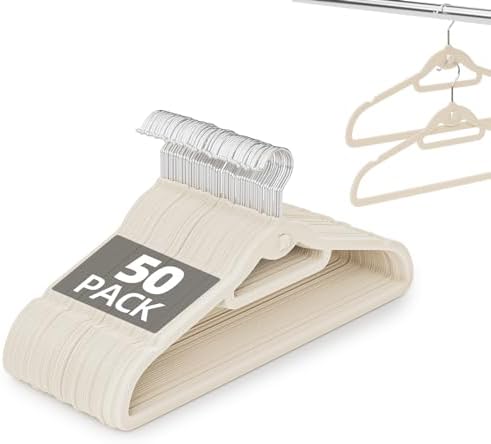 Velvet Stackable Hangers 50 Pack Space Saving Cascading Hook Ivory