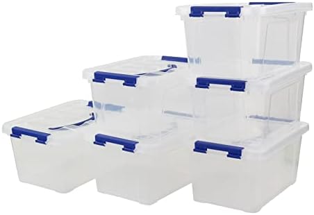 6 L Plastic Storage Box, Clear Boxes with Handles Set of 6
