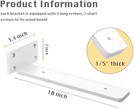 8 Pack Shelf Brackets White 10 Inch Floating Shelf Bracket 1/5 inch Thick Heavy Duty Hidden Shelf Brackets Iron Metal Br