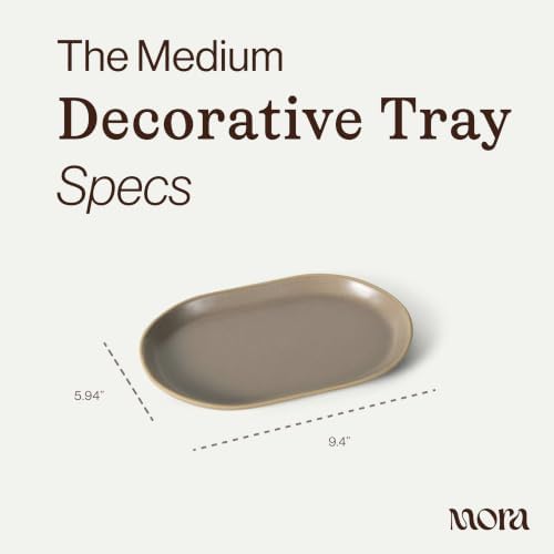 Mora Ceramic Decorative Tray - 9.4in Dish for Jewelry, Perfume, Makeup, Accessories, Candle, in the Bathroom Vanity, Bed