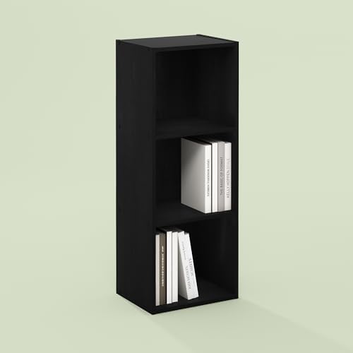 Frei 3-Tier Bookcase, Bookshelf, Toolless Assembly, for Home Office, Living Room, Bedroom, Black Oak