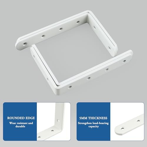 Mooche White Shelf Brackets, Heavy Duty Floating Shelf Bracket for Wood Shelves, Wall Mounted Metal L Brackets, Wall She