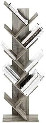 Furinno TREE Book Shelf, 9-Tier Bookshelf, Tree Bookcase with Angled Open Shelf, 8.4 x 15.7 x 50.9, Corner Shelf for Roo
