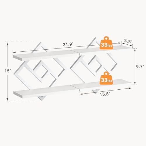 ELYKEN Floating Shelves for Wall, Set of 2 Hanging Shelves, White
