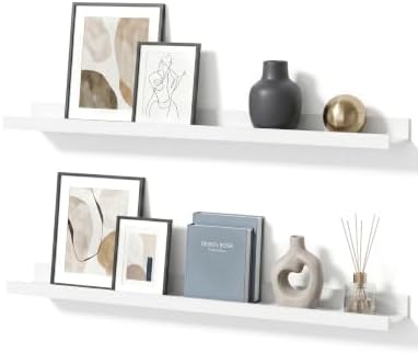 White Picture Ledge Shelves, 36 Inch Long Floating Shelf Set of 2