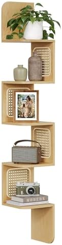 VASAGLE 5-Tier Corner Shelf, Wall Mounted Floating Shelf, Boho Wall Decor