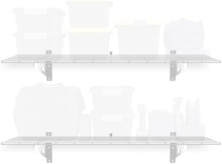 MonsterRax 18x48 White Garage Wall Shelf 2-Pack, 500lb, Hammertone