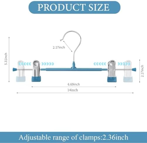 14 Inch Pants Hangers with Clips Skirt Hangers, 20 Pack, Blue