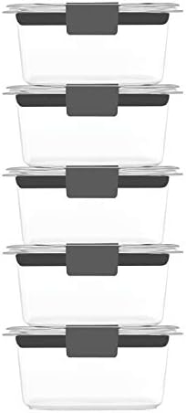 Rubbermaid Brilliance Food Storage Container, Medium, 3.2 Cup, 5 Pack, Clear & Leak-Proof Brilliance Food Storage Set, 1.3 Cup Plastic Containers with Lids, 5-Pack, Clear