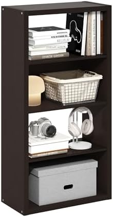 Furinno Viola 4-Tier Book Shelf, Extra Thick Frame Bookshelf, Dark Oak