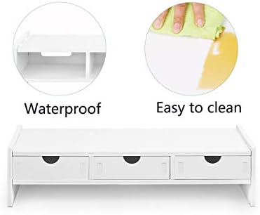 valen Monitor Stand Riser, Computer Laptop Riser Shelf with 3 Organizer Drawers (White, 19.5" L x 7.5" W x 4.7" H) (Whit