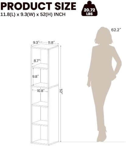 5 Cube Storage Organizer, 5 Tier Narrow Bookshelf, White Cube Shelf