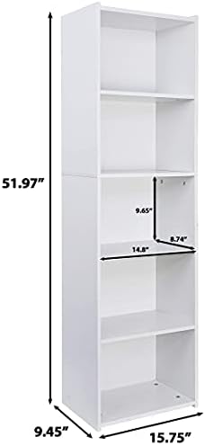 Nouva 5-Tier Bookcase, Freestanding Wood Open Bookshelf Storage Rack for CDs Movies Books, Book Organizer Shelves for Be