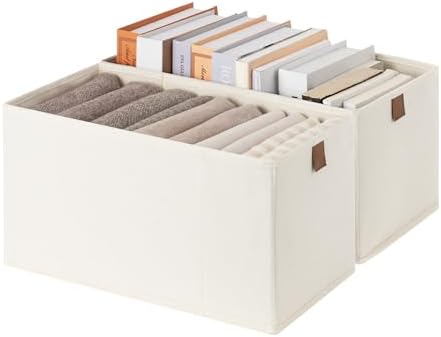 StorageWorks Narrow Storage Bins for Closet Shelves, Beige, 2-Pack