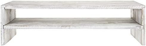 MyGift Whitewashed Wood Monitor Stand, 2 Tier Computer Desk Riser Shelf