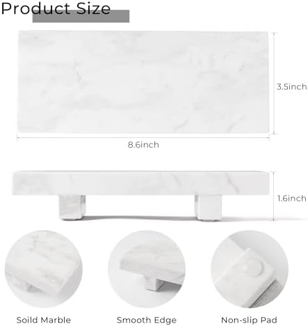 Natural Marble Tray Pedestal Stand for Bathroom Countertop, 9" x 4" Stone Riser for Soap, Perfume & Candles, Waterproof 