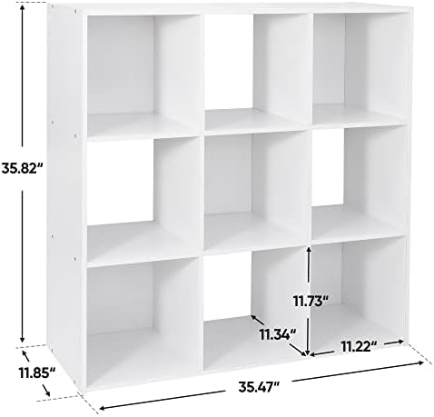 ZenStyle 9 Cube Storage Shelf Organizer, Wooden Bookshelf System Display Cube Shelves Compartments, Customizable W/ 5 Re