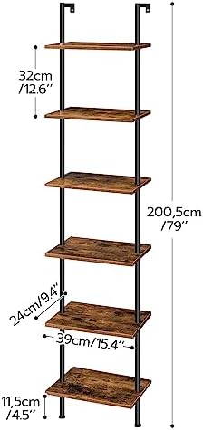HOOBRO DIY Ladder Shelf, 6-Tier Wooden Wall Mounted Bookshelf, Narrow Bookcase, Display Shelf, Storage Rack, Plant Stand