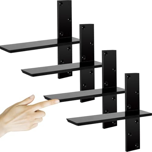 3/8" Thick Heavy-Duty Floating Shower Bench Brackets - 12" L x 2.5" W Wall Mount Bracket, Free Hanging T Shelf Support B