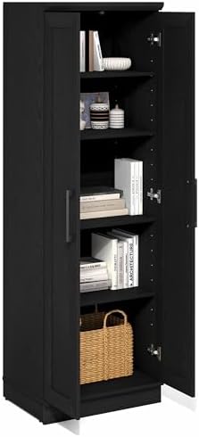 Furinno Robin Storage Cabinet, 5-Tier Pantry Cabinet with Adjustable Shelves, 23W with 2 Shaker-Doors, Kitchen Cabinet, 