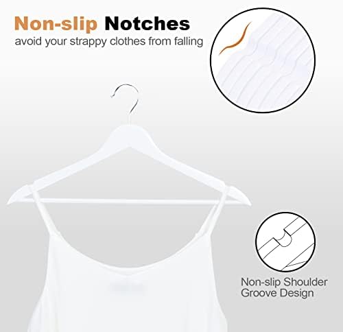Wooden Hangers 30 Pack, Wood Hangers with Extra Smooth Finish, Precisely Cut Notches & Chrome Swivel Hook, Wooden Clothes Hangers for Shirt Coat Jacket Dress, White