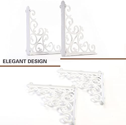 Sungmor 2PC 8.9 Inch Heavy Duty Decorative Brackets for Shelves, Vintage Victorian Cast Iron Shelf Bracket, Sturdy White