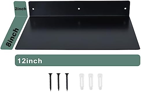 RealPlus Metal Floating Shelf Wall Mounted (12 inch x 8 inch) Heavy Duty Steel Display Shelves, Black