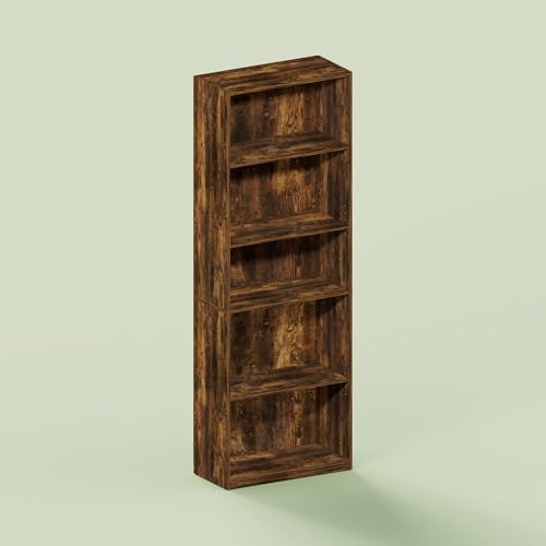 Hagen 5-Tier Bookshelf, 71 Inch Tall Bookcase, with Adjustable Shelves, for Living Room, Home Office, Study, Rustic Brow