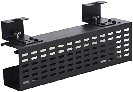 AEONS Under Desk Cable Management Tray Black Horizontal 16-inch Under Desk Removable C Clamp Mount Computer Cord Raceway
