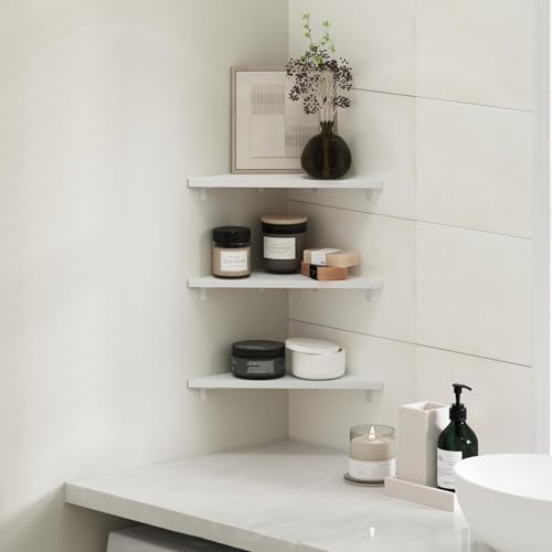 Furinno Rossi Triangle Corner Floating Shelves, Wall Mount Display Shelf, White, Set of 3 (Pack of 2)