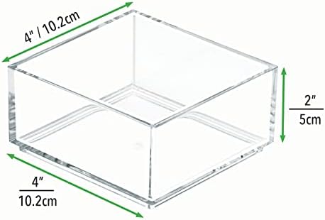 mDesign Plastic Square Desk Organizer Tray for Home Office, Drawers, Desktop, Holder for Pens, Paper Clips, Office Supply Accessory - Lumiere Collection - 6 Pack - Clear