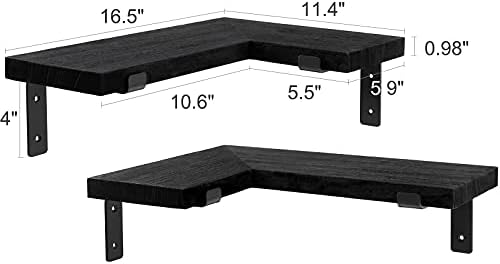 Mkono Corner Wall Shelves Rustic Wooden Floating Corner Shelves Display L Shapped Storage Organizer Displays for Home Li