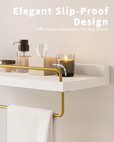 Seocry Bathroom Shelves, Wall Shelf Set of 3, Floating Shelves, Shelves for Room Wall, Bathroom Decor (White Gold, 23.1 