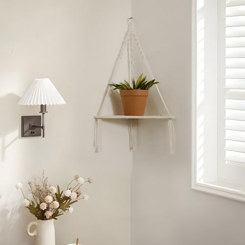 Artilady Macrame Corner Shelf Wall Hanging, Boho Floating Shelves Storage