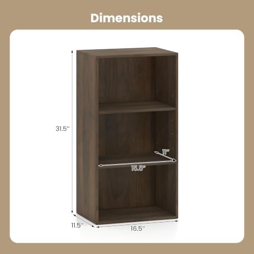 GIANTEX 3 Shelf Bookcase, Bookshelf Cube Storage Organizer, Dark Walnut