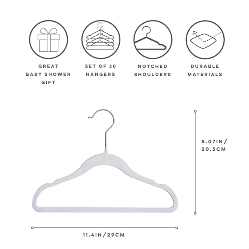 3 Sprouts Velvet Baby Hangers, Non Slip Slim, White, 30 Pack