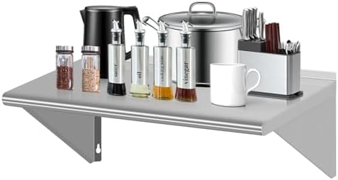 14" D x 24" W Stainless Steel Wall Mounted Shelves, Floating Shelving with Brackets, Commercial Shelf Perfect for Restau