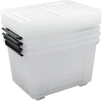 4-Pack 35 Quart Plastic Storage Bin with Secure Lid and Wheels