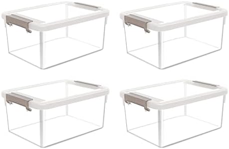 Citylife 4 Packs Small Storage Bins with Lids 3.2 QT Plastic Storage Containers for Organizing Stackable Clear Storage B