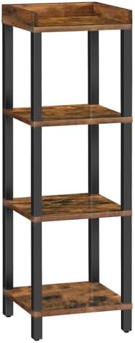 HOOBRO Small Bookcase, Industrial Style Bookshelf for Narrow Spaces, 4-Tier Square Book Shelf Stand, Wooden Storage Rack