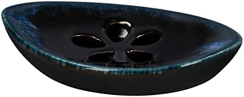Ceramic Soap Dish with Self Draining Tray for Bar Soap, Bathroom, Kitchen (Black)