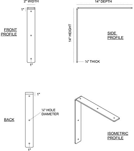 Ekena Millwork BKTM02X14X14HASS 2-Inch W x 14-Inch D x 14-Inch H Hamilton Bracket, Stainless Steel