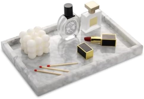 Marble Bathroom Vanity Tray, Carrara White, 12"x 8" x1.2"