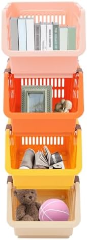 4 Pcs Stackable Storage Baskets, Compact Rolling Storage Baskets Set, Small Stackable Organizer Bins for Kitchen Bedroom